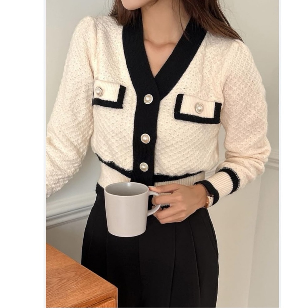 Color Block Button Front V-Neck Cardigan Size Large